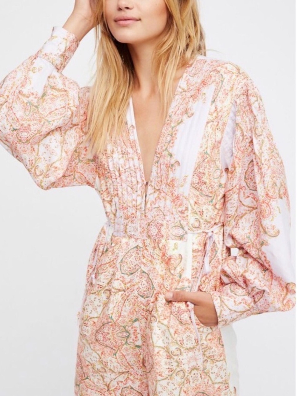 Free People Paisley Print Jumpsuit in Pink and Cream